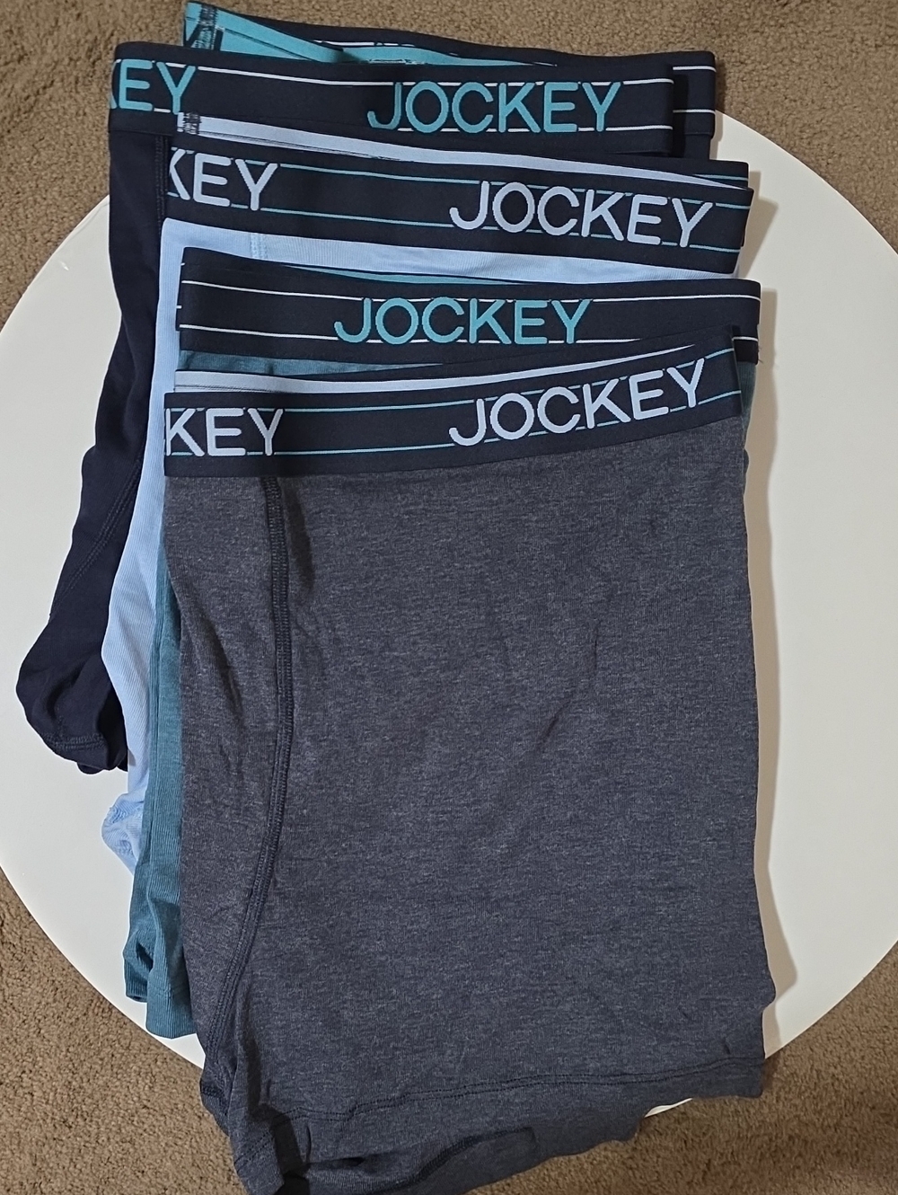 Jockey 4-Pack Boxer Briefs in Navy, Light Blue, Teal, Charcoal